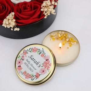 BULK Wedding Favors Personalized, Custom Candle Favors For Guests,  Shower Favors, BULK Candles, Gold Tin Candles, Blush Floral Candle Favor