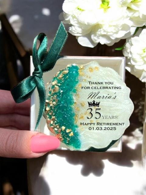 Personalized Retirement Gift for Women Men, Resin Epoxy Magnet Guest Favors, Custom Retirement Party Keepsake, Unique Happy Farewell Gifts