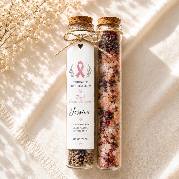 Cancer Survivor Celebration Gifts Personalized Bath Salt Favor Tubes Encouragement Keepsakes Guest Favors Wellness