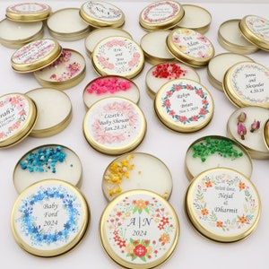 Bomboniere per ospiti sfuse, Bomboniere per candele personalizzate di ringraziamento, Bomboniere per doccia personalizzate, Bomboniere per baby shower, Candele BULK, Candele in latta d'oro