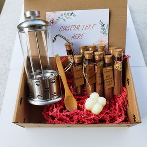 Valentinstag Geschenkbox, Kaffee-Geschenk-Box-Set 10 verschiedene Kaffees + 1 French Press-Kaffeemaschine, Geschenk für sie, Mutter, Schwester, Kaffee-Liebhaber-Geschenk