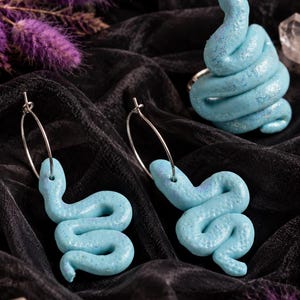 Clay Snake Ring & Earring Sets- Python Inspired Pastel Serpent Rings and Earrings image 4