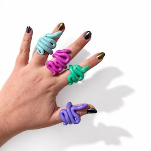 Clay Snake Ring & Earring Sets- Python Inspired Pastel Serpent Rings and Earrings image 5