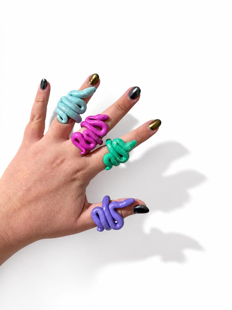 Clay Snake Ring & Earring Sets- Python Inspired Pastel Serpent Rings and Earrings image 5