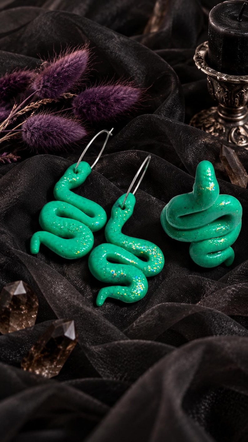 Clay Snake Ring & Earring Sets- Python Inspired Pastel Serpent Rings and Earrings image 3