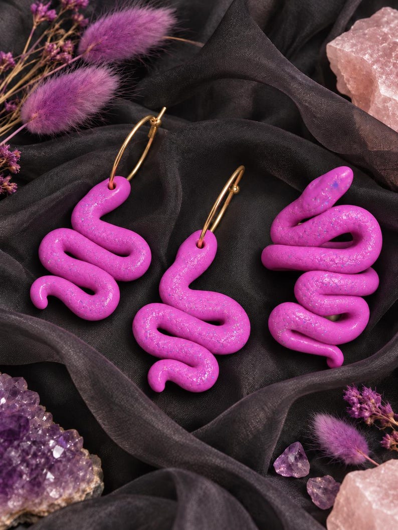 Clay Snake Ring & Earring Sets- Python Inspired Pastel Serpent Rings and Earrings image 1