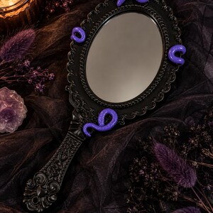 Gothic Snake Hand Mirror | Purple Python Mirror | Handmade Polymer Clay Decor | Alternative Goth Home Decor | Unique Gift