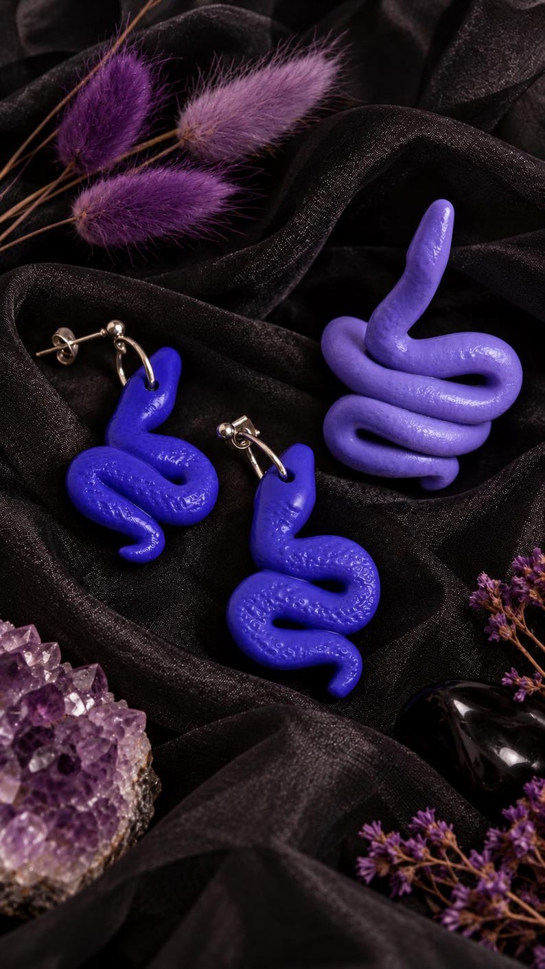 Clay Snake Ring & Earring Sets- Python Inspired Pastel Serpent Rings and Earrings image 2