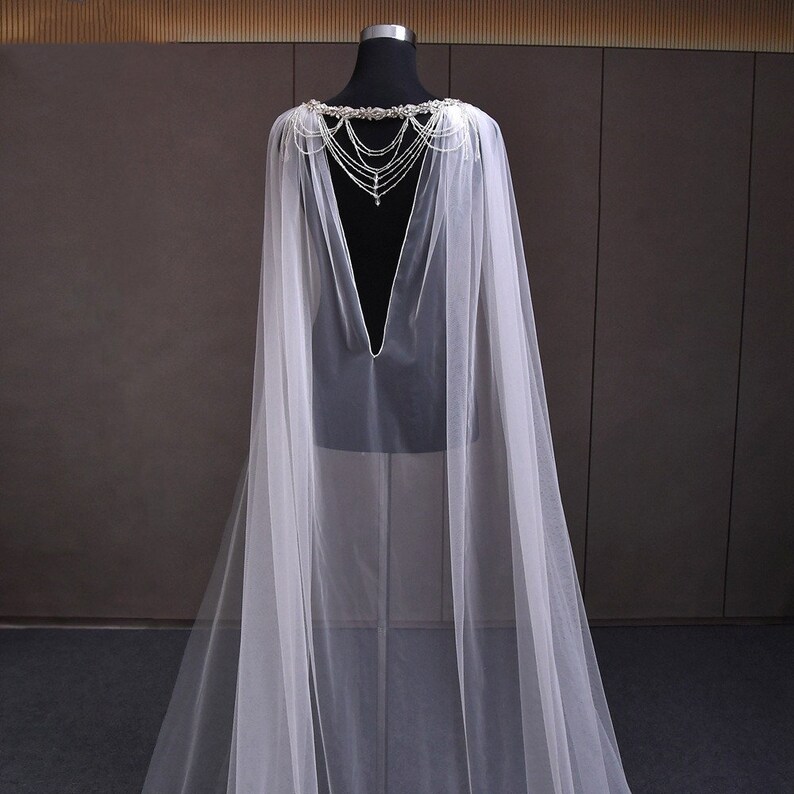 Rhinestone Bridal Wedding Cape Veil Backless Shoulder Veil Etsy