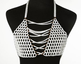 Sexy Pearl Shoulder Necklace Body Jewelry,Pearl Bra Body Chain Pearl Vest,  Dance Jewelry Accessories