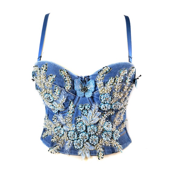 Embroidery Corset Bustier Topvintage Style Toprave Etsy