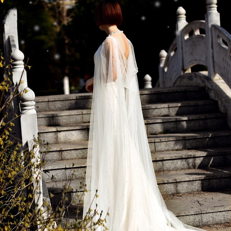 Wedding Cape Veil With Pearl & Rhinestone 3M Bridal Cape - Etsy