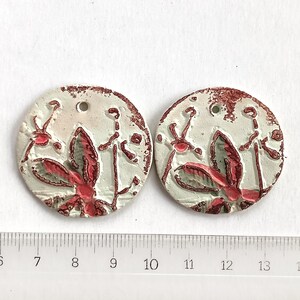 Red Flower Ceramic Beads – Handmade Floral Coin Pair for Earrings or Jewelry
