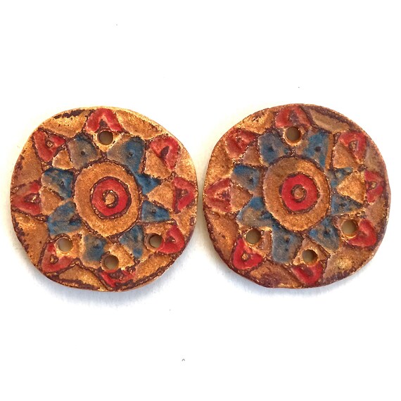 Sunburst Ceramic Focal Beads for Earrings – Textured Round Pair