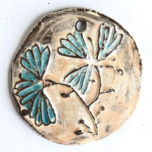 Ceramic Floral Focal, Botanical Clay Pendant, Artisan Flower Craft Component