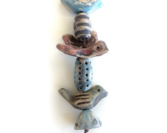 Bird Pendant - ceramic beads, animal beads, matte, rustic jewelry, jewelry supplies, ethnic beads, inspired beads, unique beads
