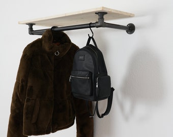 PISA - Shelf with clothes rail industrial design industrial walk-in closet steel pipe clothes rack wardrobe rod loft rack
