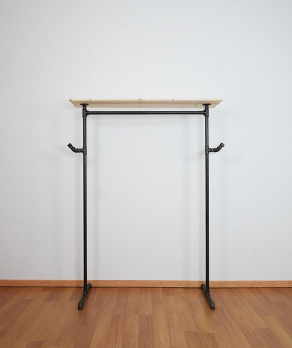 SAMY - Kleiderständer mit Regal Kleiderstange Garderobe Industrie Design Kleiderschrank System Industrial Stahl Rohr Stange Rack Loft