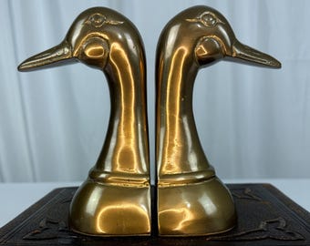 Sujetalibros antiguos de latón con forma de cabeza de pato/ánade real