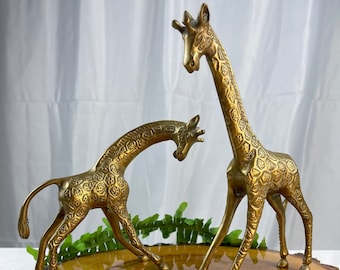 Vintage Solid Brass Pair of  8 inch Tall Giraffe
