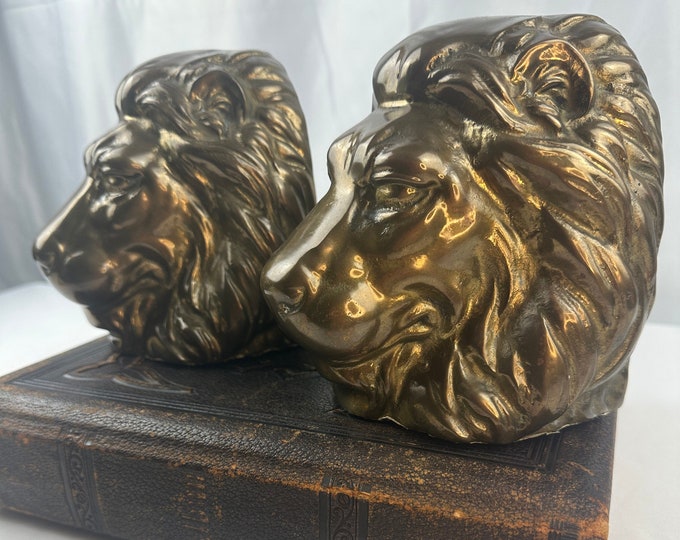 Vintage Brass Lion Bookends by Decorative Crafts Inc.