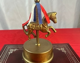 Vintage Brass Carousel Horse Music Box/Toy with Ribbons