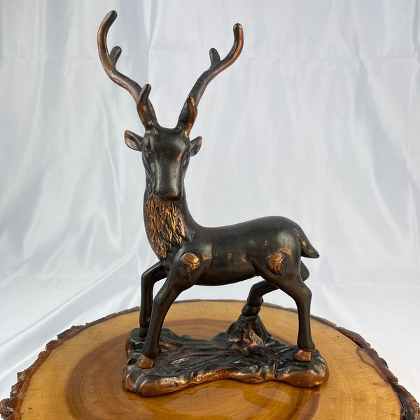 Vintage Bronze Deer/Stag/Buck/Reindeer Statue with Copper wash