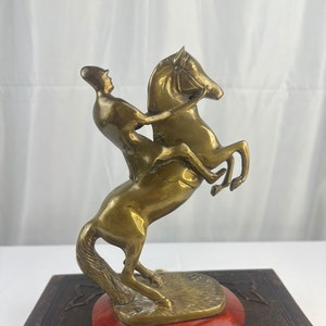Vintage Solid Brass Rearing Horse with Rider Statue