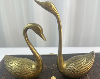 Vintage Brass Pair of Swan Ring Holders/Statue