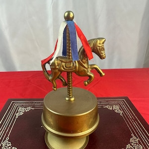 Vintage Brass Carousel Horse Music Box/Toy with Ribbons