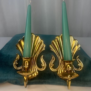 Vintage Ornate Brass Pair of Single Candle Sconces