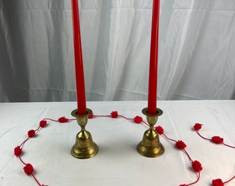 Vintage Etched Brass Dinner/Holiday Bells Candlestick Holders