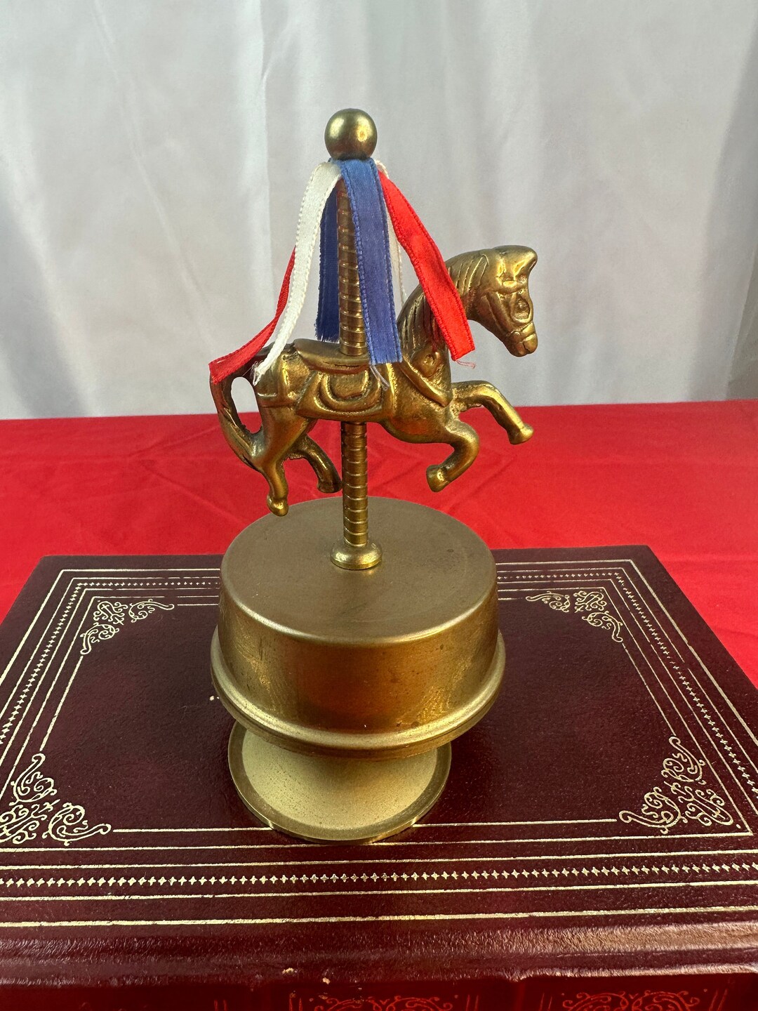 Vintage Brass Carousel Horse Music Box/toy With Ribbons - Etsy
