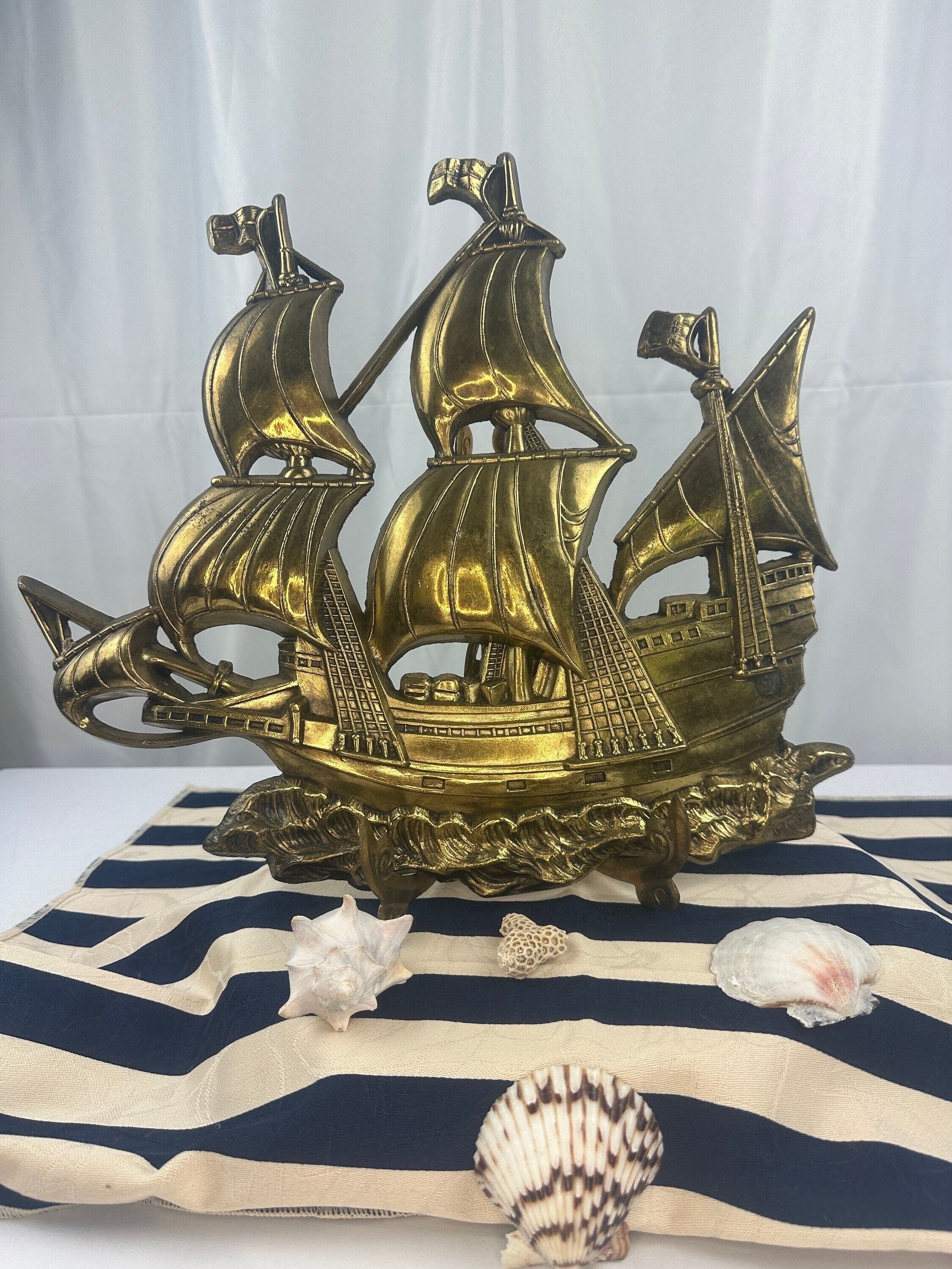 Solid Brass Pirate's Den Ships Wall Plaque Solid Brass Pirate's Den Ships Wall Plaque