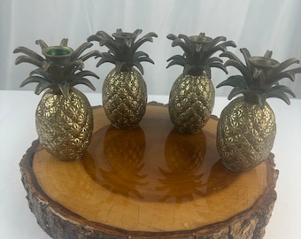 Vintage Brass Pineapple Candleholders Set of 4