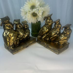 Antique Jennings Brothers Brass Graduating Family of Owl Bookends