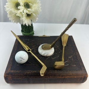 Calzador de palos de golf de latón antiguo, pisapapeles y abrecartas, accesorios de escritorio, lote de 3