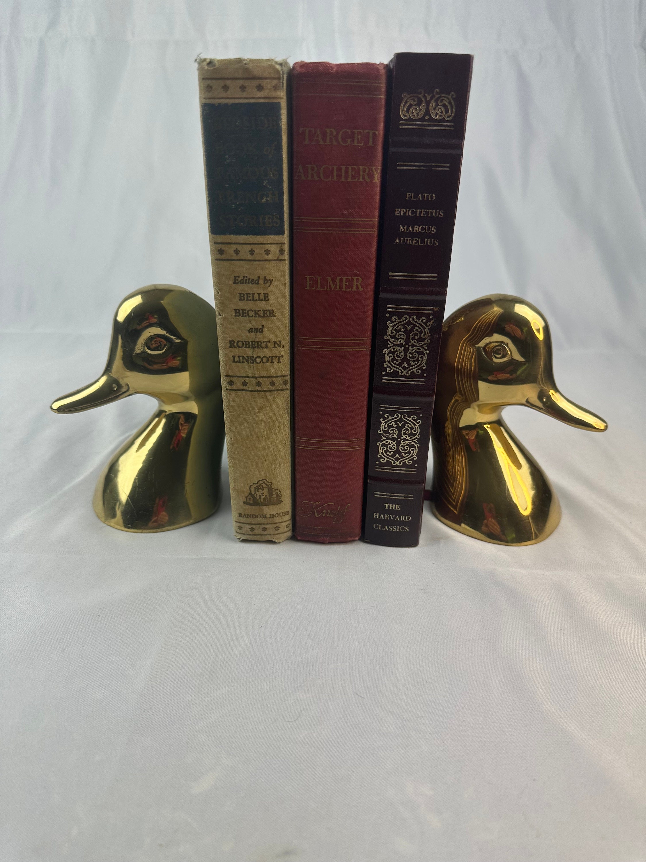 Paire De Serre-livres Anciens En Laiton - Têtes De Canard / Oie - Animal - Doré