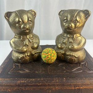 Vintage Brass Teddy Bear with Bow Ties Set of Bookends