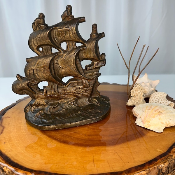 Antique Bronzed Cast Iron Spanish Galleon Bookend/Doorstop