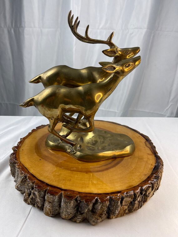 Vintage Solid Brass Buck and Doe Running Together Sculpture Etsy