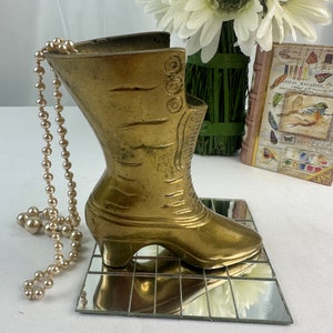Vintage Small Brass Victorian Ladies Laced Boot Planter/Vase/Desk Accessory