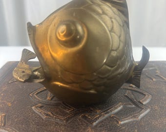 Vintage Solid Brass Groovy Fish Ashtray/Incense Burner with Rest