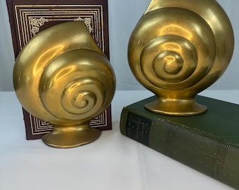 Vintage Brass LARGE Nautilus Shell set of Bookends