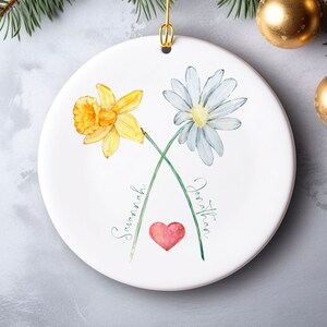 Custom Birth Month Flower Ornament, Personalized Christmas Ornament, Customized Couples Gift, First Christmas Married, Birth Flower Ornament