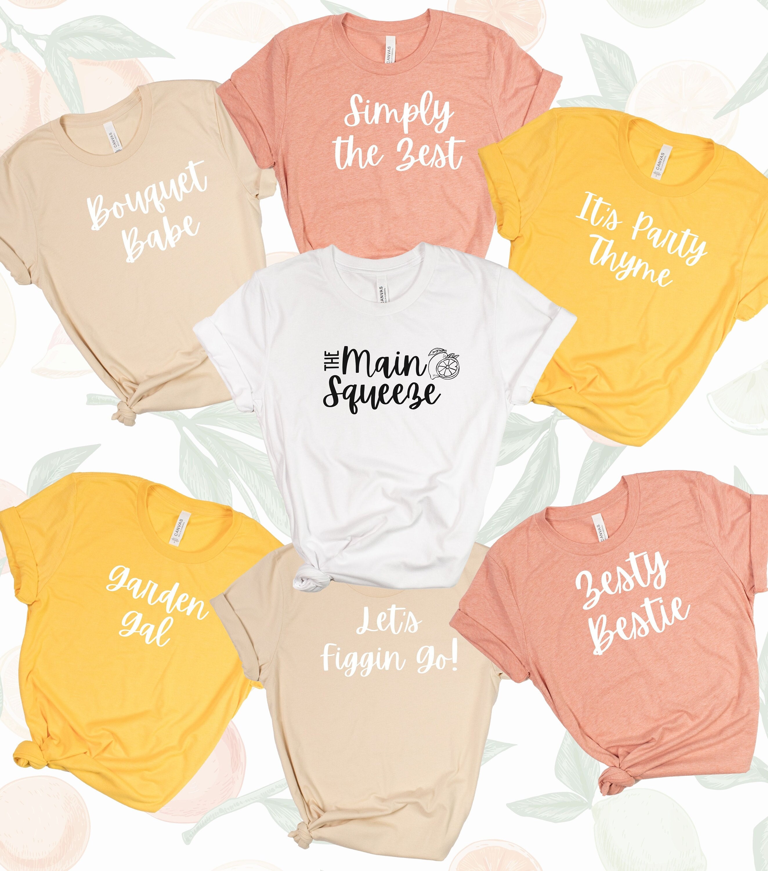 Citrus Bridal, Main Squeeze, She Found her Main Squeeze, Citrus Floral Bachelorette Group Wedding Party Shirts, Orange Mediterranean Lemon