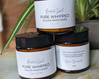 100% Grassfed Beef Tallow Moisturizer, Tallow Lotion, Cream for Sensitive Skin, All Natural Pure Whipped Tallow, Non-toxic Skincare, Gift