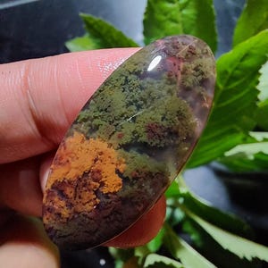 Scenic Moss Agate Cabochon: Indonesian Gemstone (16x36x6 mm)