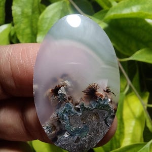 Cabochão de Ágata Dendrítica Musgo de Java 21x34x4 mm: Gema Cênica da Indonésia