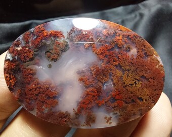 Scenic moss agate cabochon 30x44x6 mm gift for mother , natural pendant stone, gift for mom